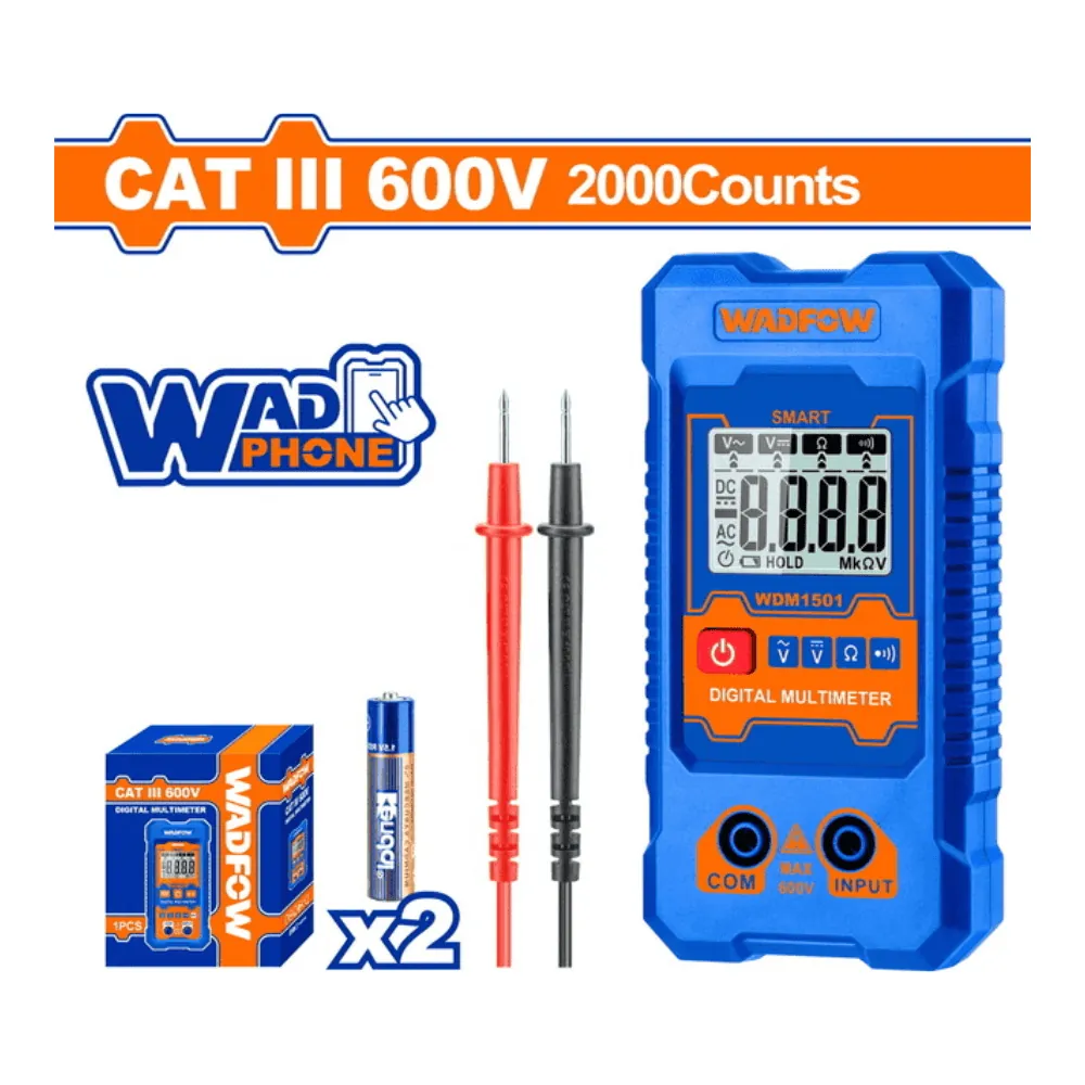 WADFOW Multimètre digital 600V-2000C AC/DC 2 piles R03 AAA