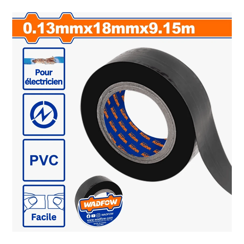 WADFOW Ruban noir isolant en pvc 0.13x18x9.15mm