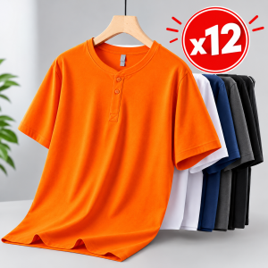 12 t-shirt à manches courtes style col Henley - Orange