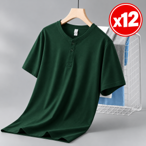 12 t-shirt à manches courtes style col Henley - VERT
