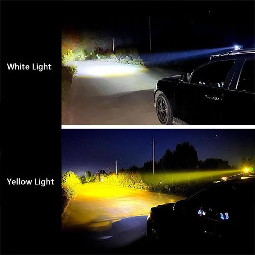 2 Pièces Mini Projecteur LED Bicolore, Phare Moto Universel 8-80V Étanche IP67, Lumière Jaune et Blanche pour Voiture et Camion-2