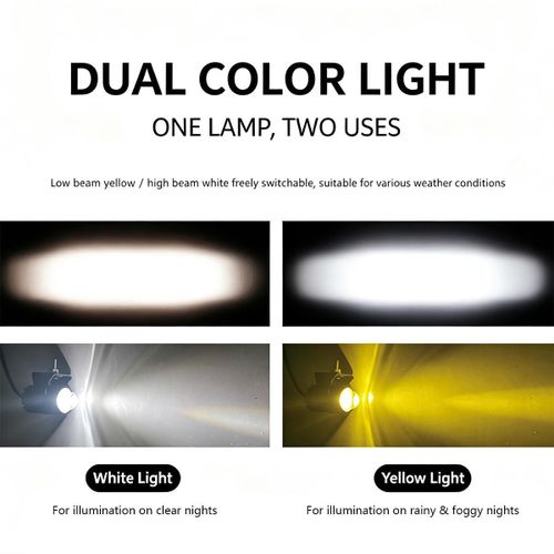 2 Pièces Mini Projecteur LED Bicolore, Phare Moto Universel 8-80V Étanche IP67, Lumière Jaune et Blanche pour Voiture et Camion-3