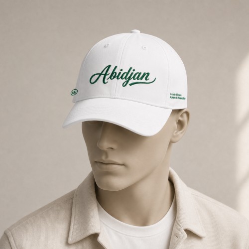 Casquette Abidjan Blanche - Broderie Verte - Taille Unique Ajustable