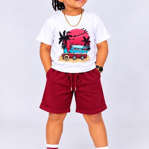 Ensemble t-shirt  et short bordeaux pour  enfant