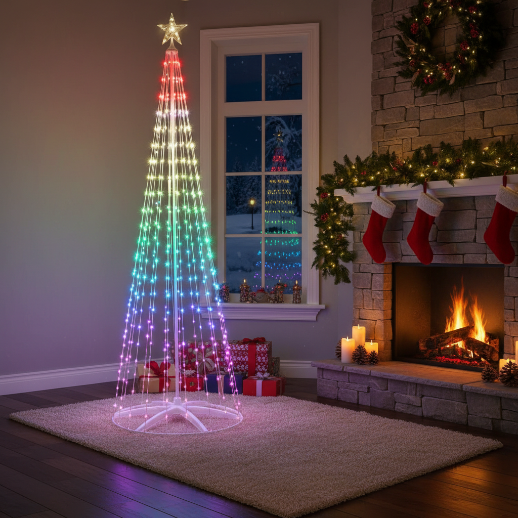 Arbre de Noël intelligent en forme de cône à LED, 1,22 m 130 LED synchronisation musicale avec contrôle par application à distance, motif et texte affichables,