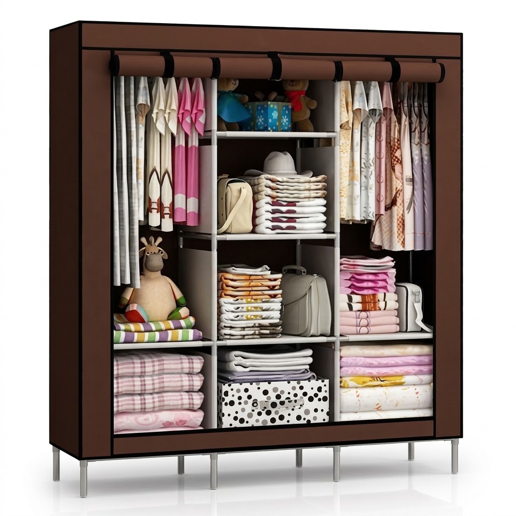 Armoire / Penderie en Tissu XXL Ă 3 Colonnes avec Housse de Protection