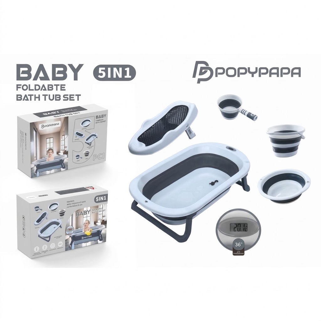 Baignoire pliable pour nourrisson avec support, Siège de bain pour nouveau-né,Ecran numérique, Gobelet de rinçage et bassine pliables, Gain de place