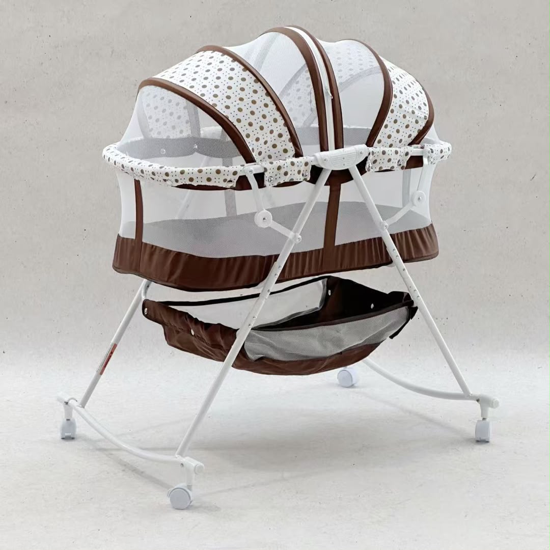 Berceau portable pour bébé avec moustiquaire respirante, auvent réglable et roulettes verrouillables