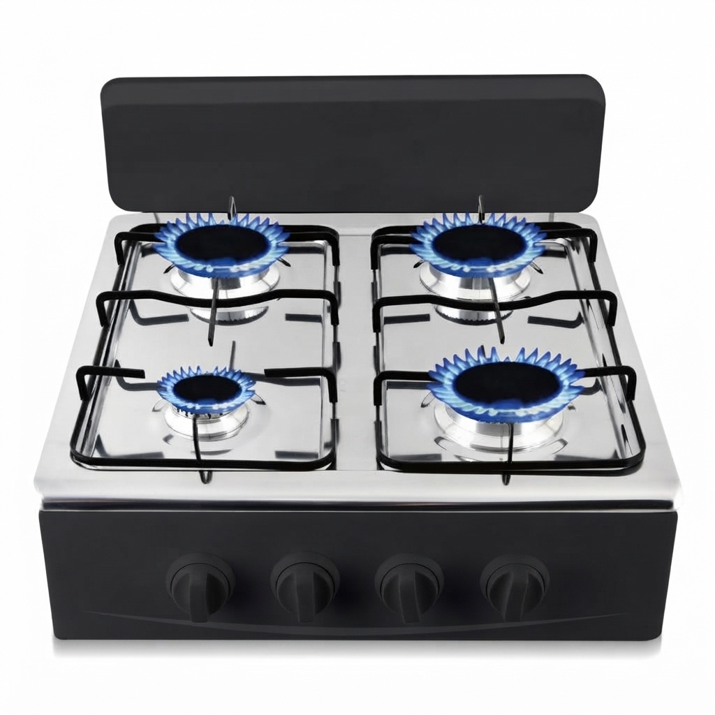 Cuisinière à gaz à 4 Feux (brûleurs) - Allumage automatique - Noir