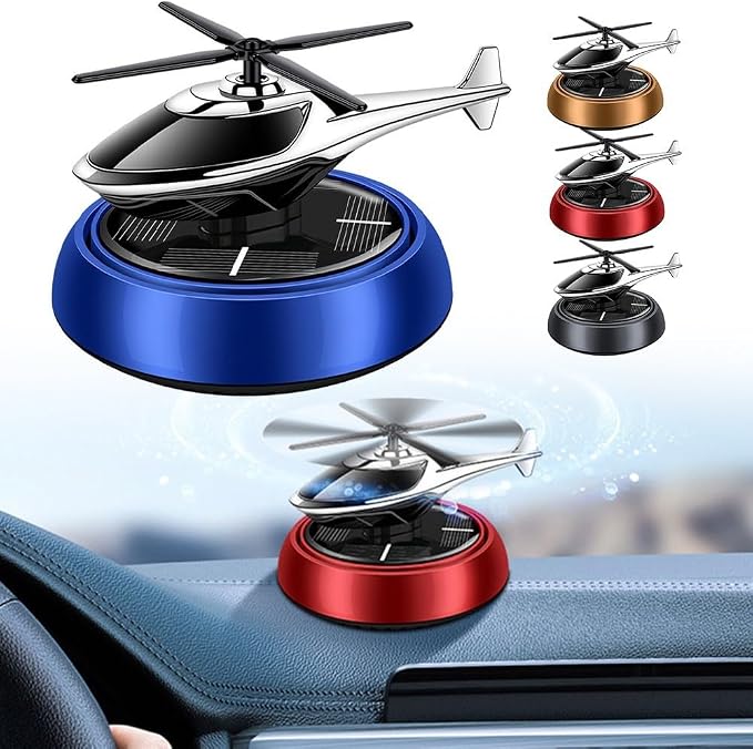 Désodorisant rotatif d'avion - Diffuseur de voiture à énergie solaire avec distributeur automatique de parfum pour véhicule, batterie de tableau de bord, aromathérapie, décoration en plastique ABS