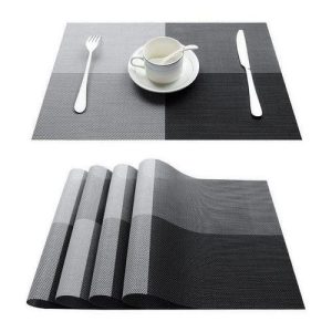 Ensemble de 6 sets de table, antidérapants et résistants à la chaleur, lavables, en vinyle tissé à rayures