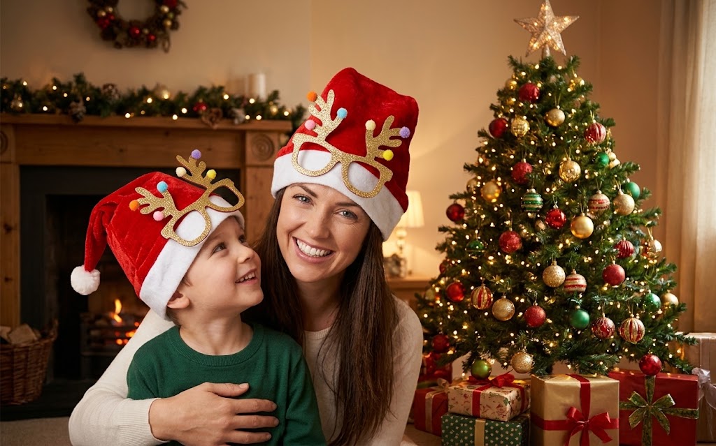Lot de 12 Chapeau de Noël Pè-Noël en Peluche avec Lunettes et Moustache - Décoration &amp; Accessoire de Fête (Copie) (Copie)