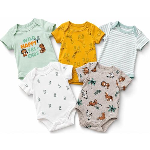 Lot De 5 Barboteuses Bébé - Coton Doux Premium - 6 À 9 Mois - Multicolore