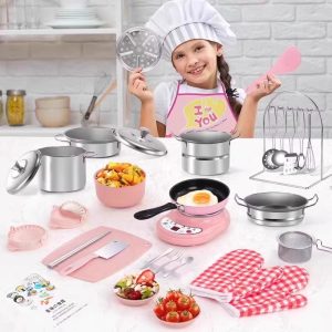 Mini-cuisine Electrique réaliste pour jouer à cuisiner pour Enfant- Rose