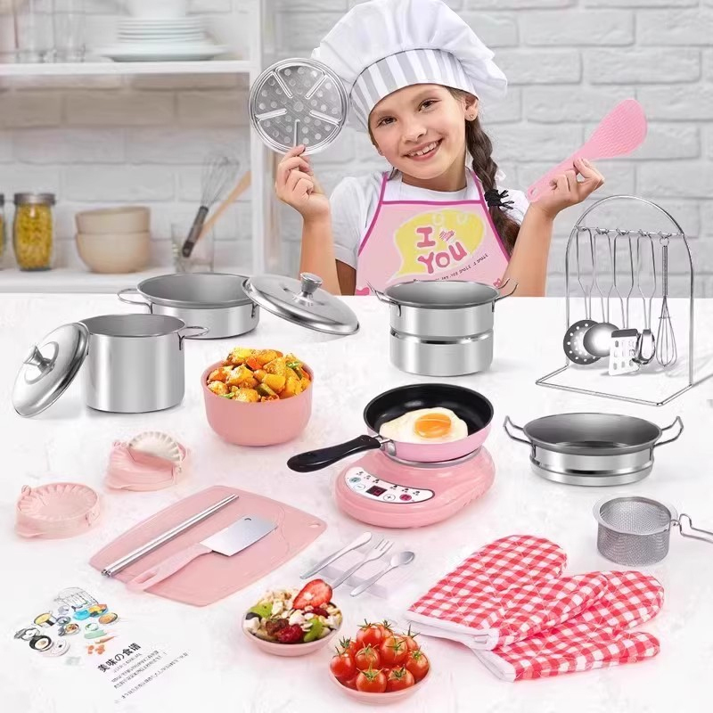 Mini-cuisine Electrique réaliste pour jouer à cuisiner pour Enfant- Rose