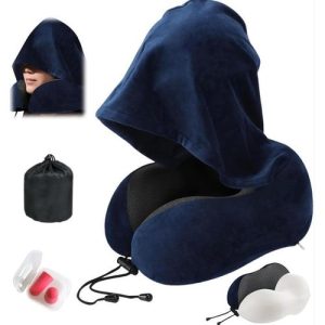 Oreiller De Voyage à Capuche Avec Sac Pour Avion,Bouchons D'oreilles, Oreiller Cervical Confortable En Forme De U En Mousse à Mémoire De Forme (Copie)