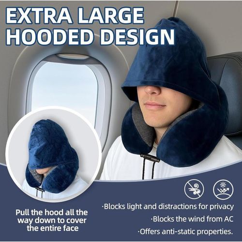 Oreiller de voyage en mousse mémoire en forme de U, portable fourni avec sac de rangement, cache-oreilles et masque de sommeil-1