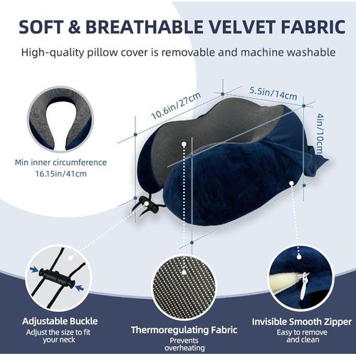 Oreiller de voyage en mousse mémoire en forme de U, portable fourni avec sac de rangement, cache-oreilles et masque de sommeil-3