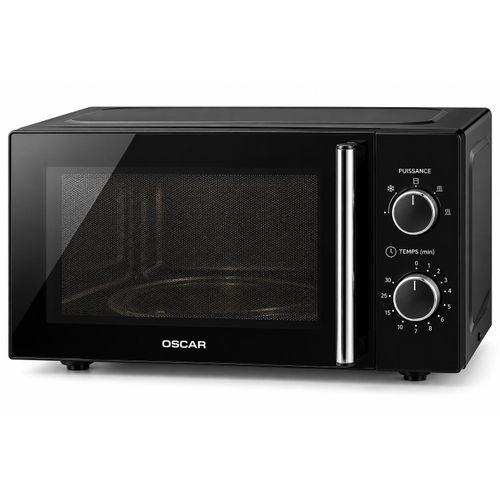 Oscar Four à Micro-Ondes 25L 900W – Fonction Solo – Commandes Manuelles – Poignée Chrome – Noir