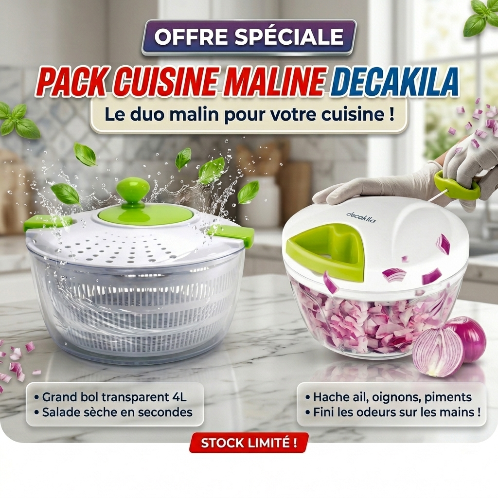 PACK CUISINE MALINE  Essoreuse à Salade 4L + Mini Hachoir à Ail &amp; Condiments Decakila