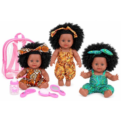 Poupée Bébé Africaine Interactive – Peau Marron, Cheveux Bouclés, Tenue Colorée