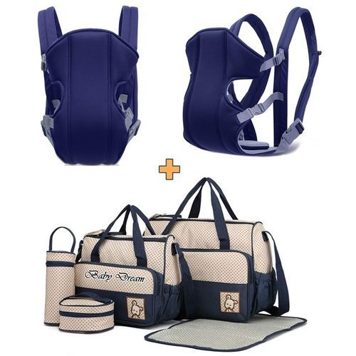 Sac à Langer Imprimé Bleu + Porte-Bébé Kangourou - Bleu