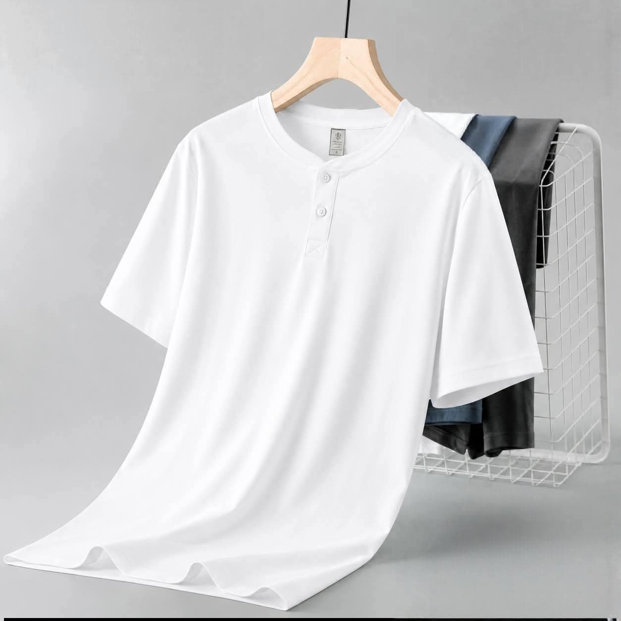 t-shirt à manches courtes style col Henley - Blanc