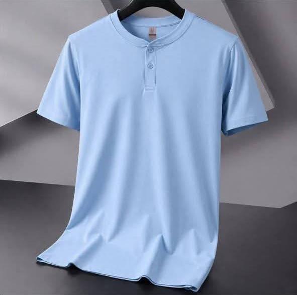 t-shirt à manches courtes style col Henley - Bleu ciel
