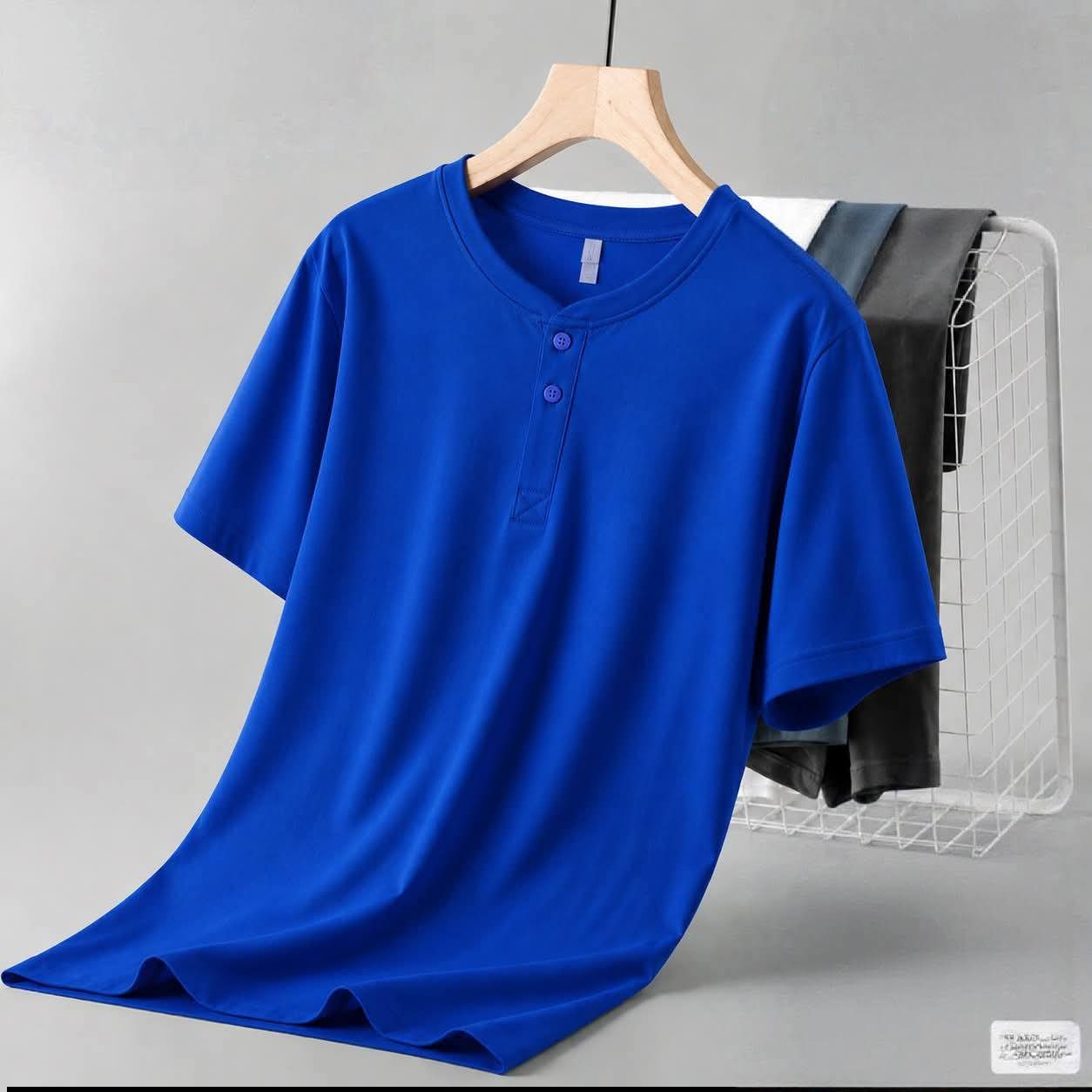 t-shirt à manches courtes style col Henley - Bleu