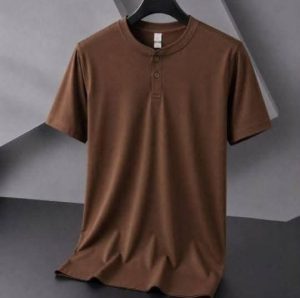 t-shirt à manches courtes style col Henley - Marron