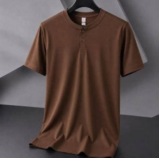 t-shirt à manches courtes style col Henley - Marron