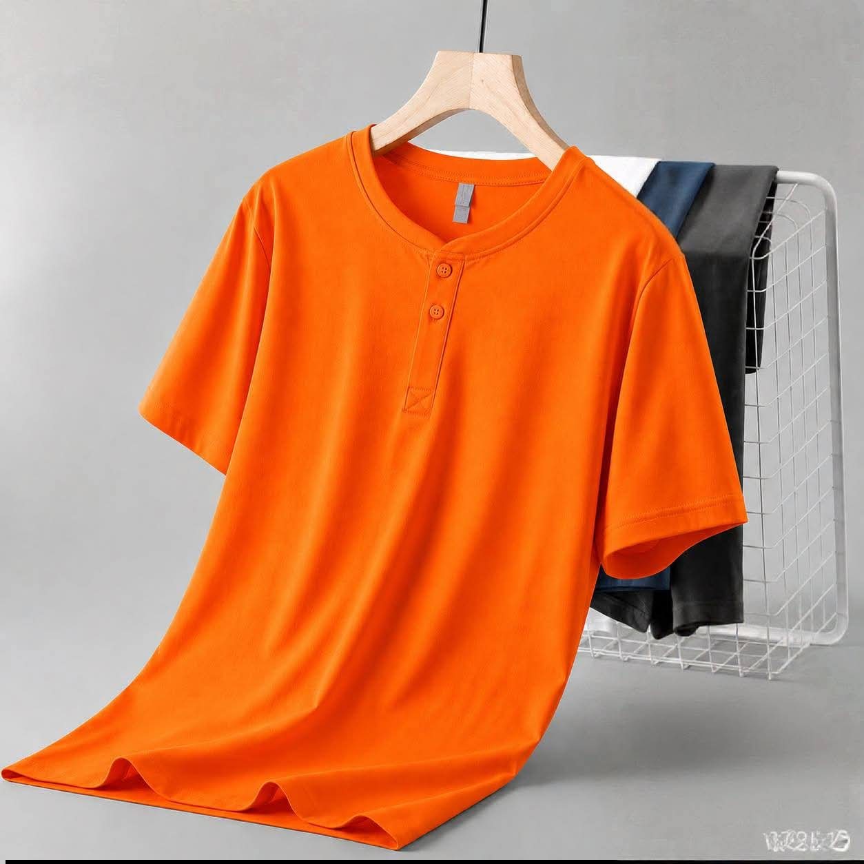 t-shirt à manches courtes style col Henley - orange