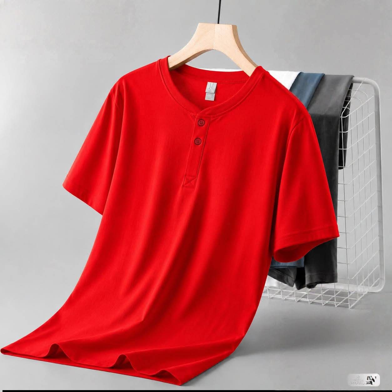 t-shirt à manches courtes style col Henley - Rouge