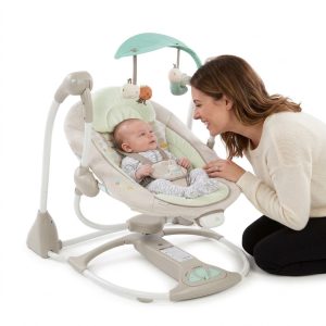 Transat Balancelle Électrique et Musical pour Bébé (0-24 Mois) avec Arche de Jeux - Beige et Vert