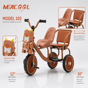 Vélo Tricycle 2 en 1 pour enfant 2 à 6 ans à 3 roues – Musique et son - Marron