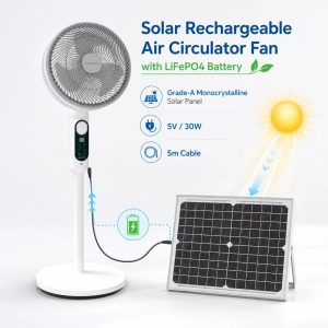Ventilateur rechargeable Solaire Rotation 180 dégrés Avec panneau solaire - Telecommandé
