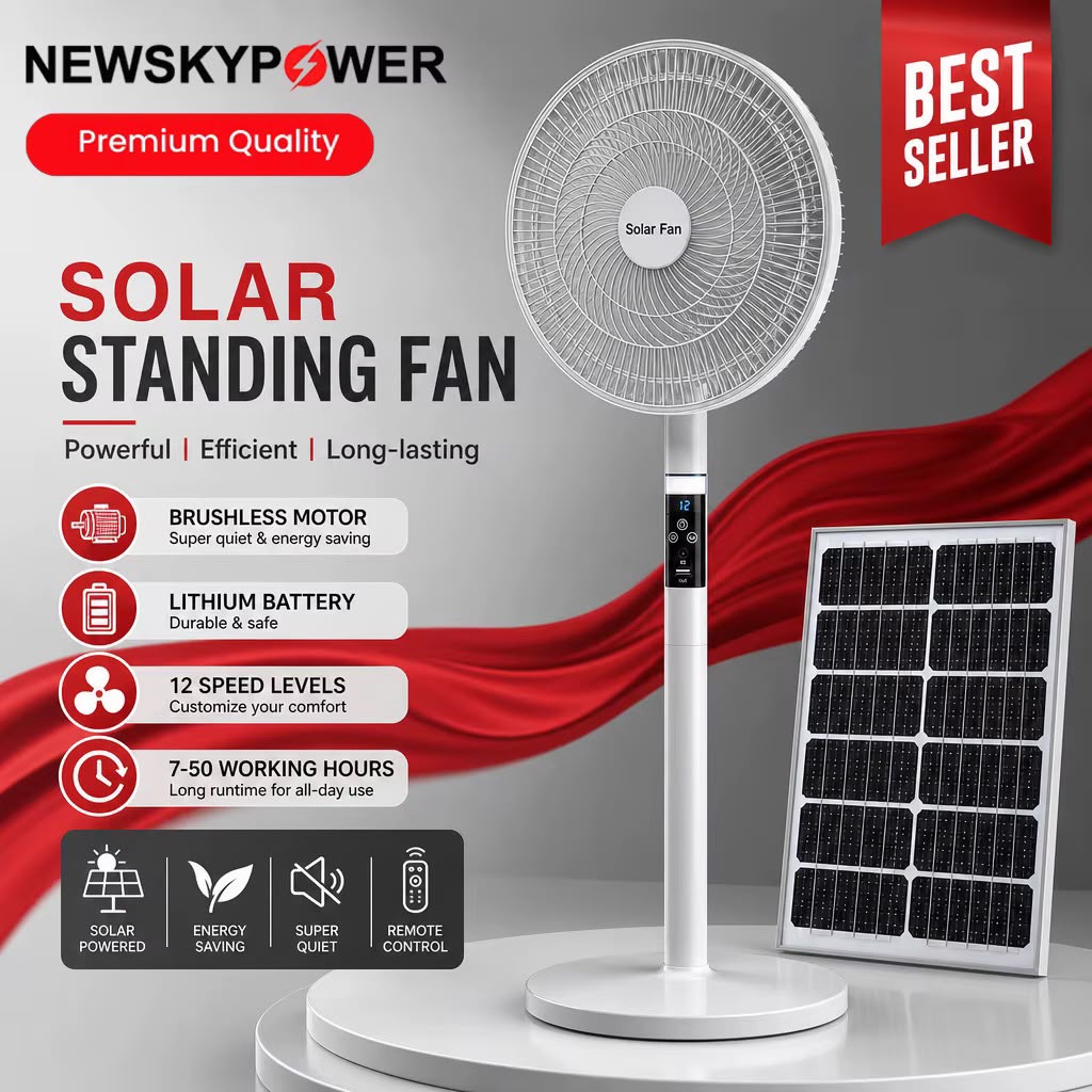 Ventilateur solaire rechargeable Avec panneau solaire - 16'' - Télécommande-3
