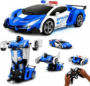 voiture de police télécommandée 2,4 GHz, transformation automatique en une touche, double batterie
